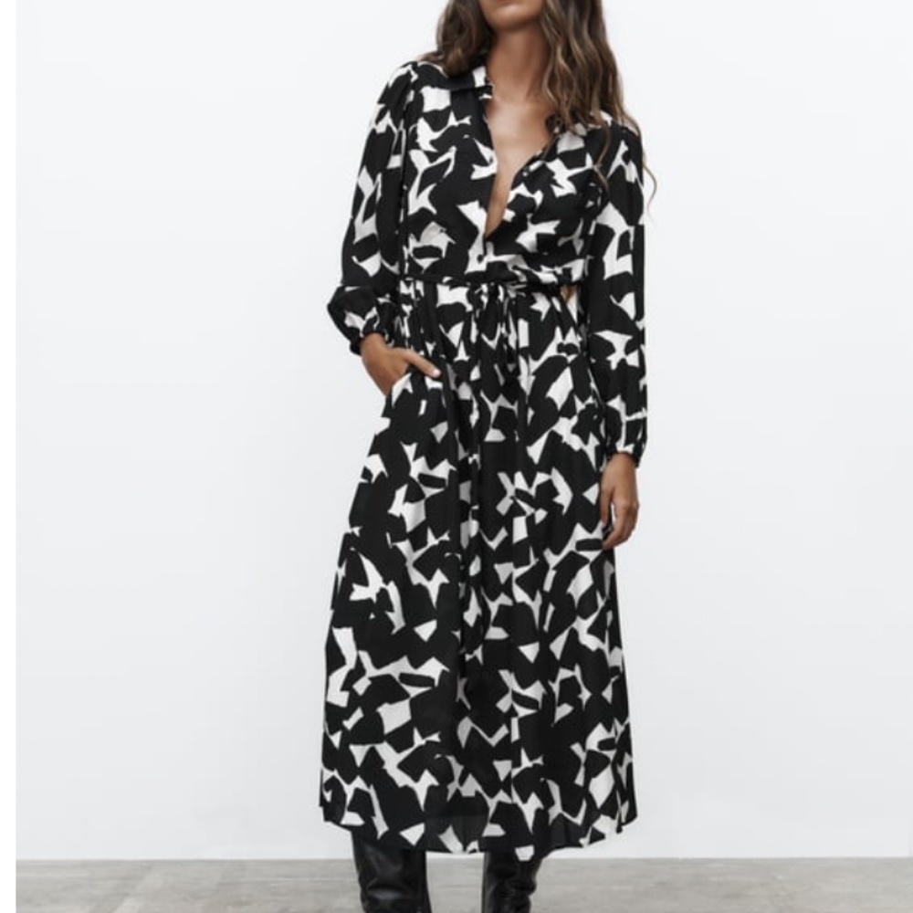 NWT Zara Belted Printed Dress Size XS